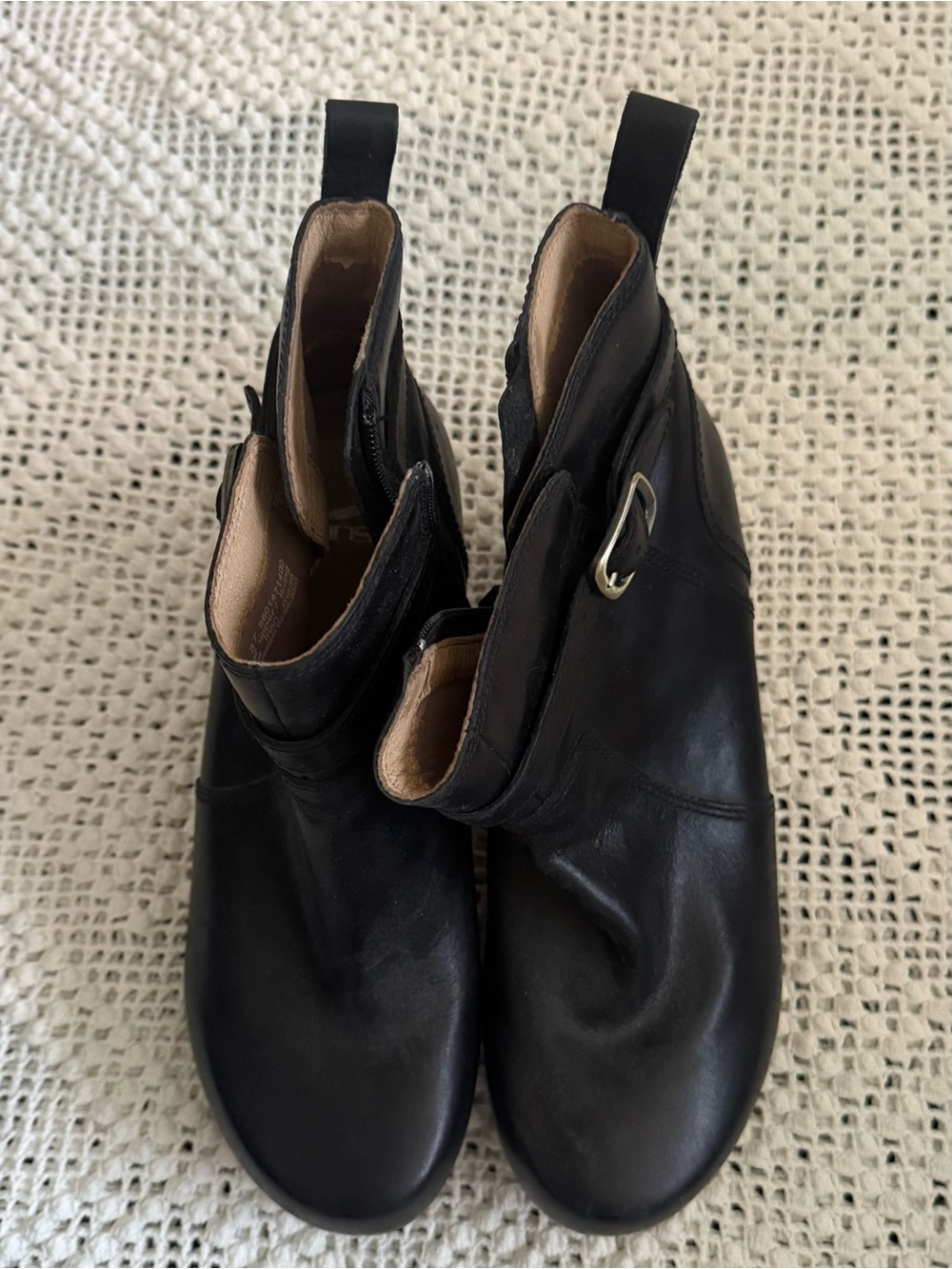 Dansko Black Leather Ankle Booties with Side Buckle